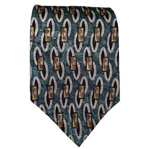 Vtg Countess Mara Mens Tie Silk Blue/Green Geometric 3.75x59” USA